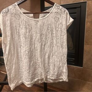 Shambhala Wonens White Cap Sleeve See Thru Top With Floral Design. Size Large